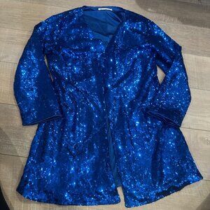 THANK PEARL WOMENS MEDIUM BLUE SEQUIN CARDIGAN SWEATER